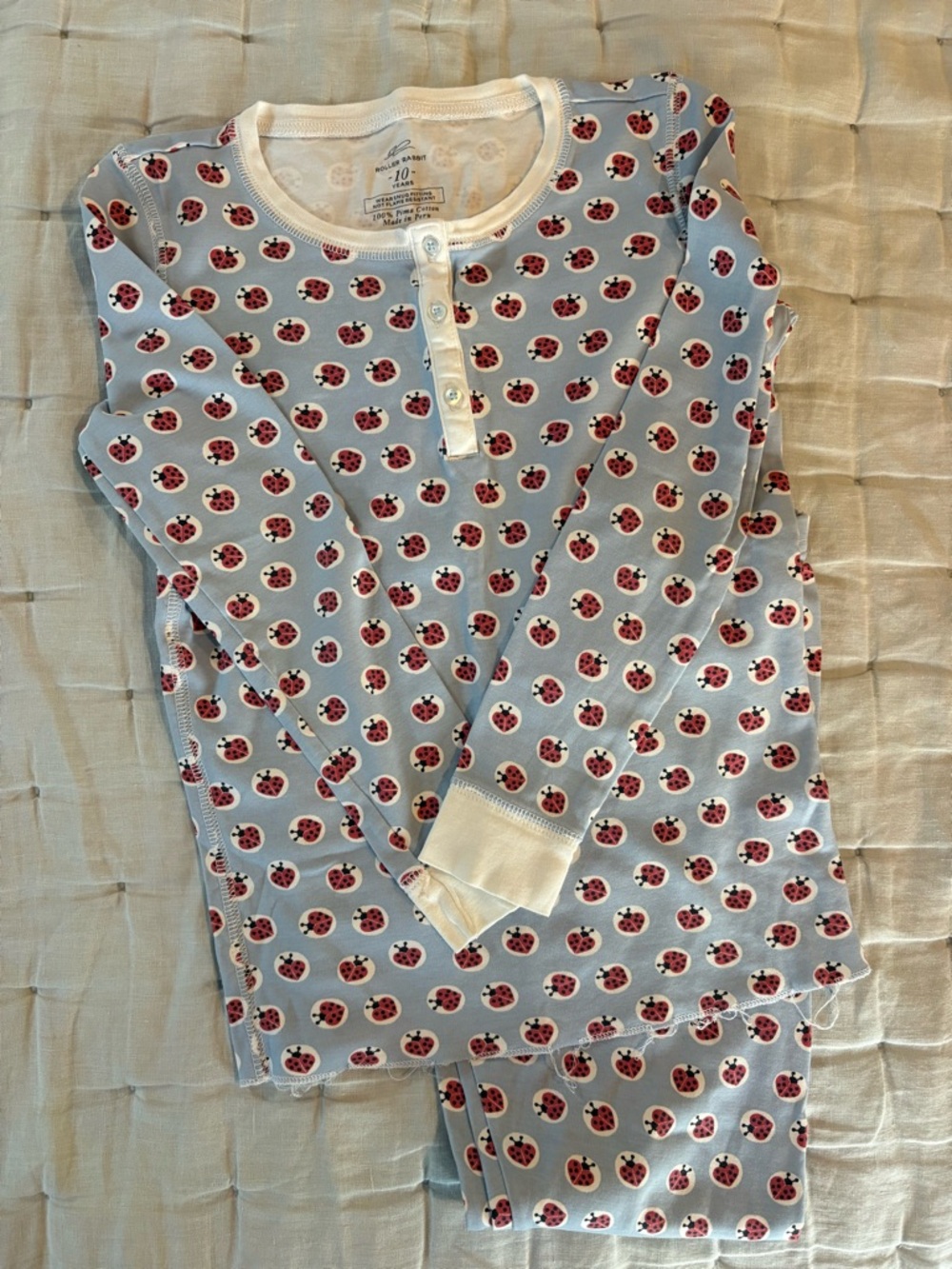 Roller Rabbit Kids Pajama Set Light Blue with Red Ladybug Print